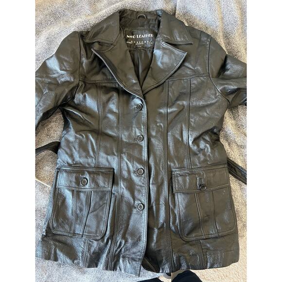 NIKO Women’s Italy London USA Genuine Black Leather Tie Waist Jacket Coat L/XL - Picture 8 of 8